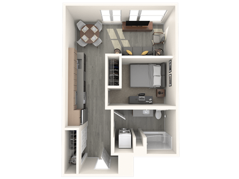 Floor plan for 1 bed, 1 bath, 559 sqft